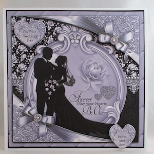 Carte de mariage grande silhouette faite main, 3D pour les mariés, à personnaliser