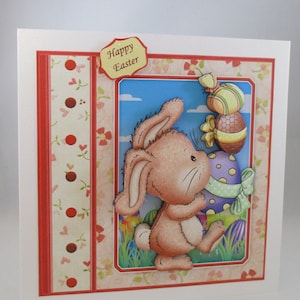 Carte de voeux 3D de Pâques, Lapin mignon, fait main, à personnaliser