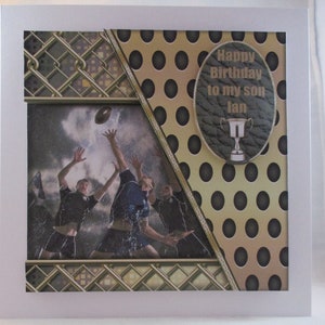 Handmade 3D, Decoupage Rugby Birthday Greetings Card,  Personalise