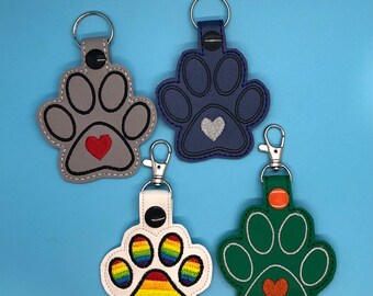 Key Fob-Large Paw Print with Heart