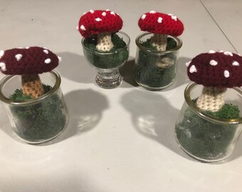 Crocheted Spotted Mushroom in an Upcycled Jar—Custom Orders Available!
