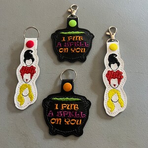Key Fob - Witchy Sisters, Cauldron, BOOOOOOOK