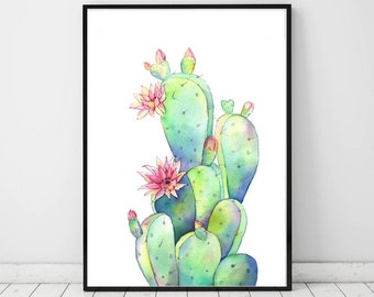 Cactus Wall Art Decor, Succulent Print, Cactus Poster, Watercolor Cactus Print, Desert Wall Art, Modern Boho Wall Art
