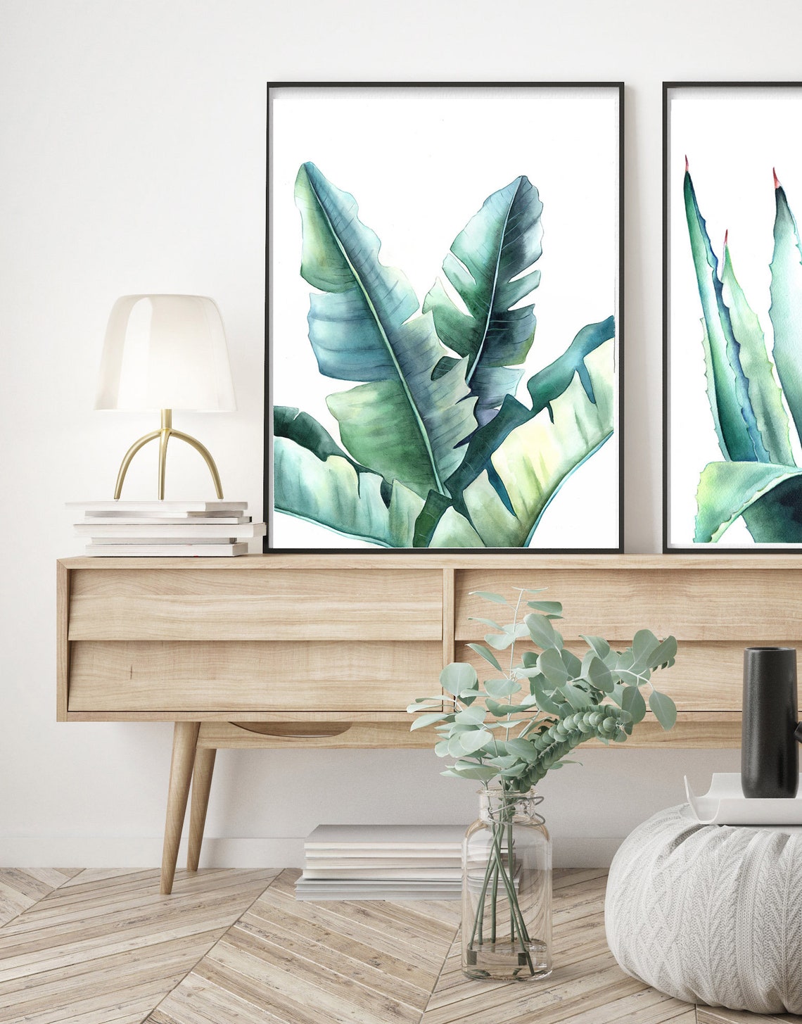 Tropical Wall Art Print, Watercolor Botanical Print, Blue Agave Plant