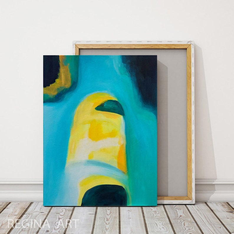 Abstract Blue and Yellow Painting Original Abstract Wall Art Etsy