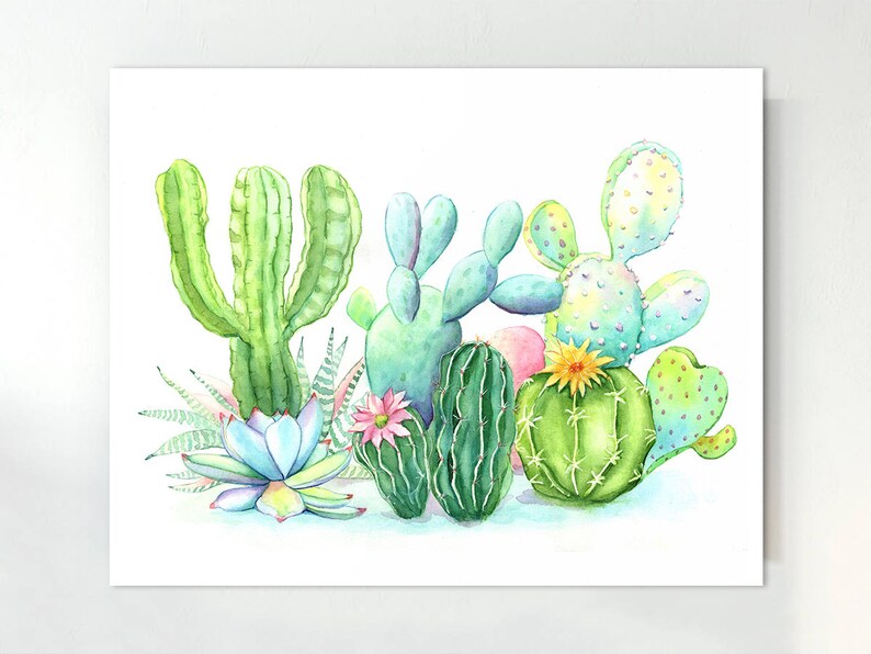 Tropical Poster Cactus Print Printable Art Cactus Digital Prints Cactus Wall Art Cactus Decor Green Plant Watercolor Painting