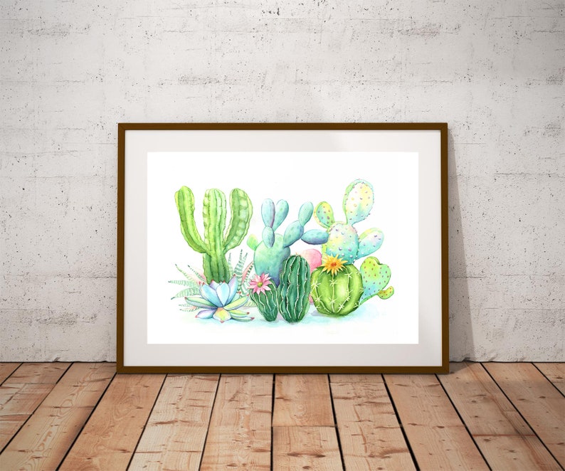 Tropical Poster Cactus Print Printable Art Cactus Digital Prints Cactus Wall Art Cactus Decor Green Plant Watercolor Painting