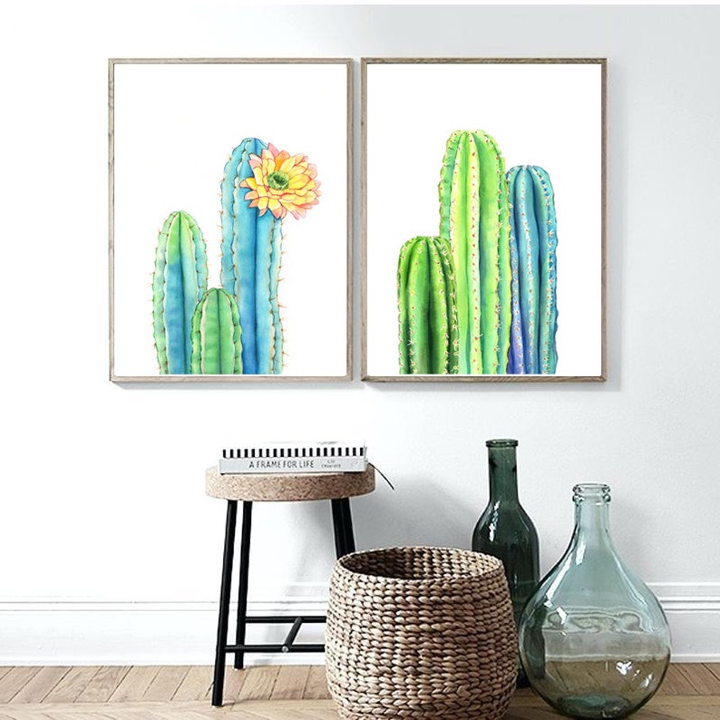Cactus Wall Art Set of 2 Watercolor Cactus Print Set of 2 Etsy Canada