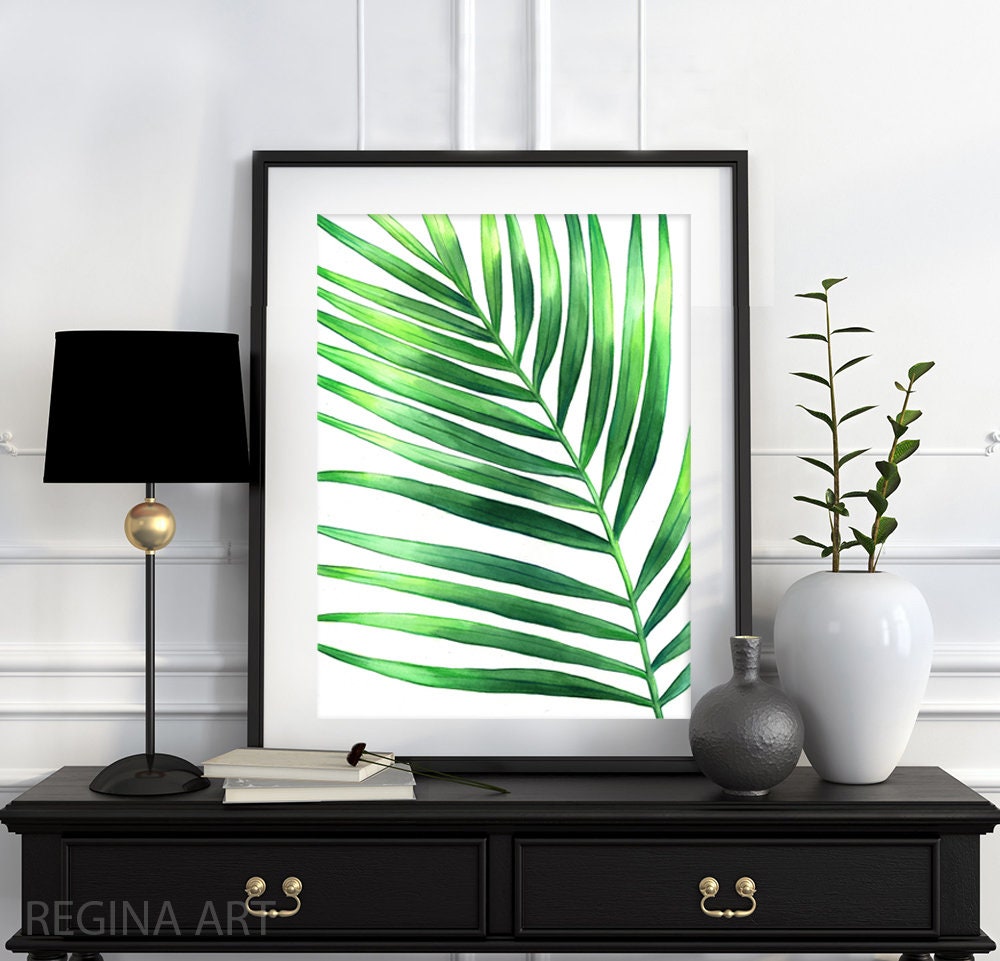 Green Palm Leaf Print Watercolor Green Leaf PrintTropical | Etsy