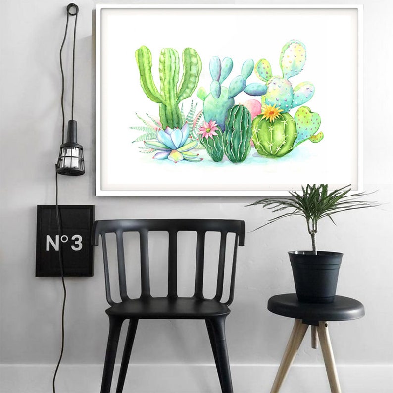 Tropical Poster Cactus Print Printable Art Cactus Digital Prints Cactus Wall Art Cactus Decor Green Plant Watercolor Painting