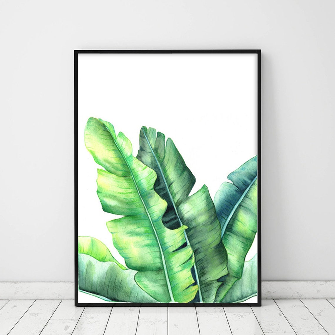 Set of 2 Botanical Print Watercolor Leaf Print Palm Leaves, Banana Leaf ...