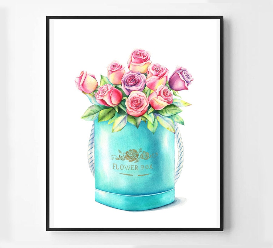Roses Flower Box Print Roses Painting Floral Wall Art Rose Etsy 日本
