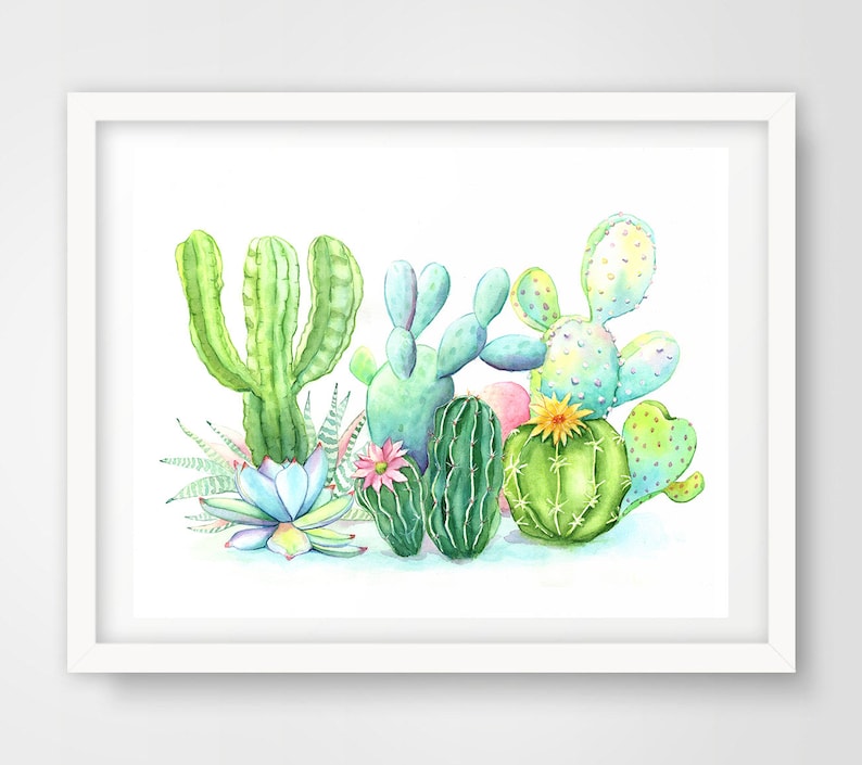 Tropical Poster Cactus Print Printable Art Cactus Digital Prints Cactus Wall Art Cactus Decor Green Plant Watercolor Painting