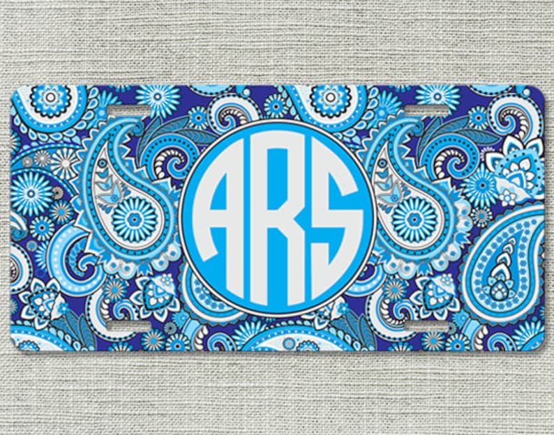 Paisley Chevron Personalize Monogrammed License Plate Car Tag Initials Custom