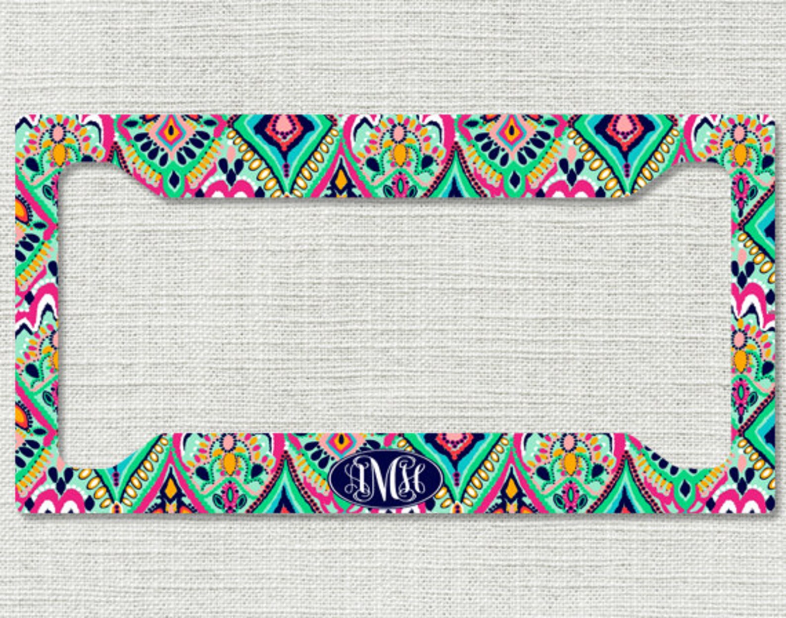 Monogrammed Car Tag Frame Floral Jewels Personalized Etsy