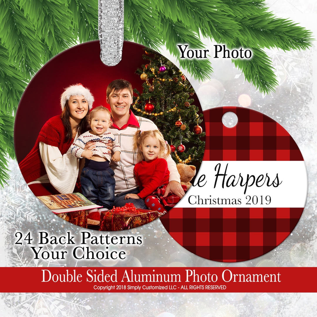 Personalized Christmas Ornament Photo Picture Custom Round Keepsake Gift Double Sided Aluminum ...