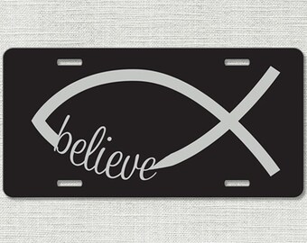 Believe Jesus Fish Car Tag - Front License Plate - Christian Fish 9045