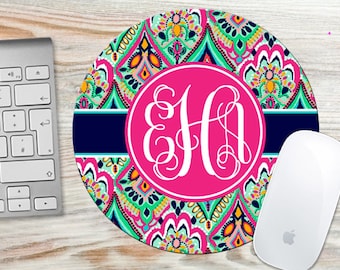 Pretty Floral Jewels Monogrammed Mouse Pad - Personalized - 8" Mouse Pad - Round or Rectangle 7067