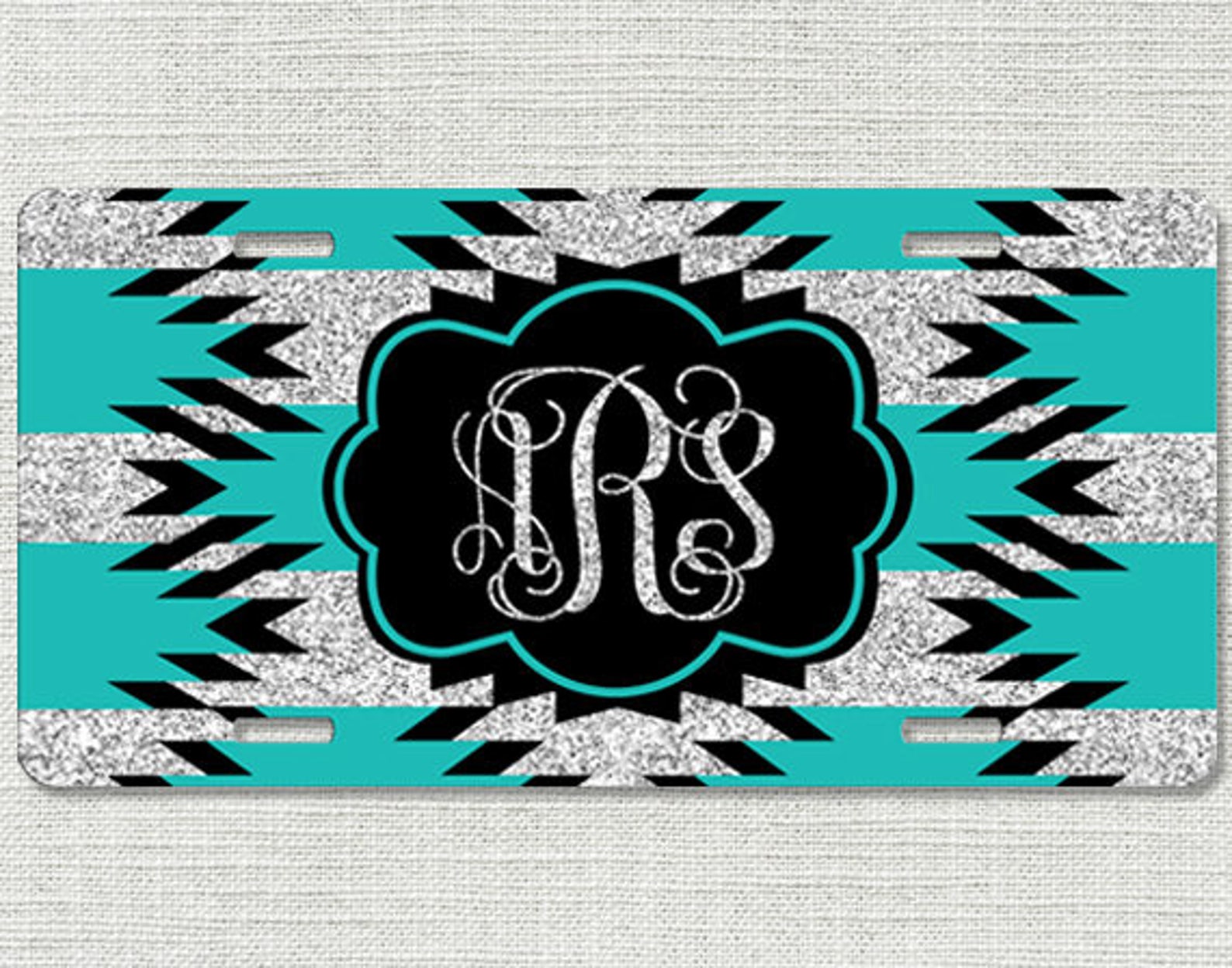 Front License Plate Aztec License Plate Teal Monogram Etsy