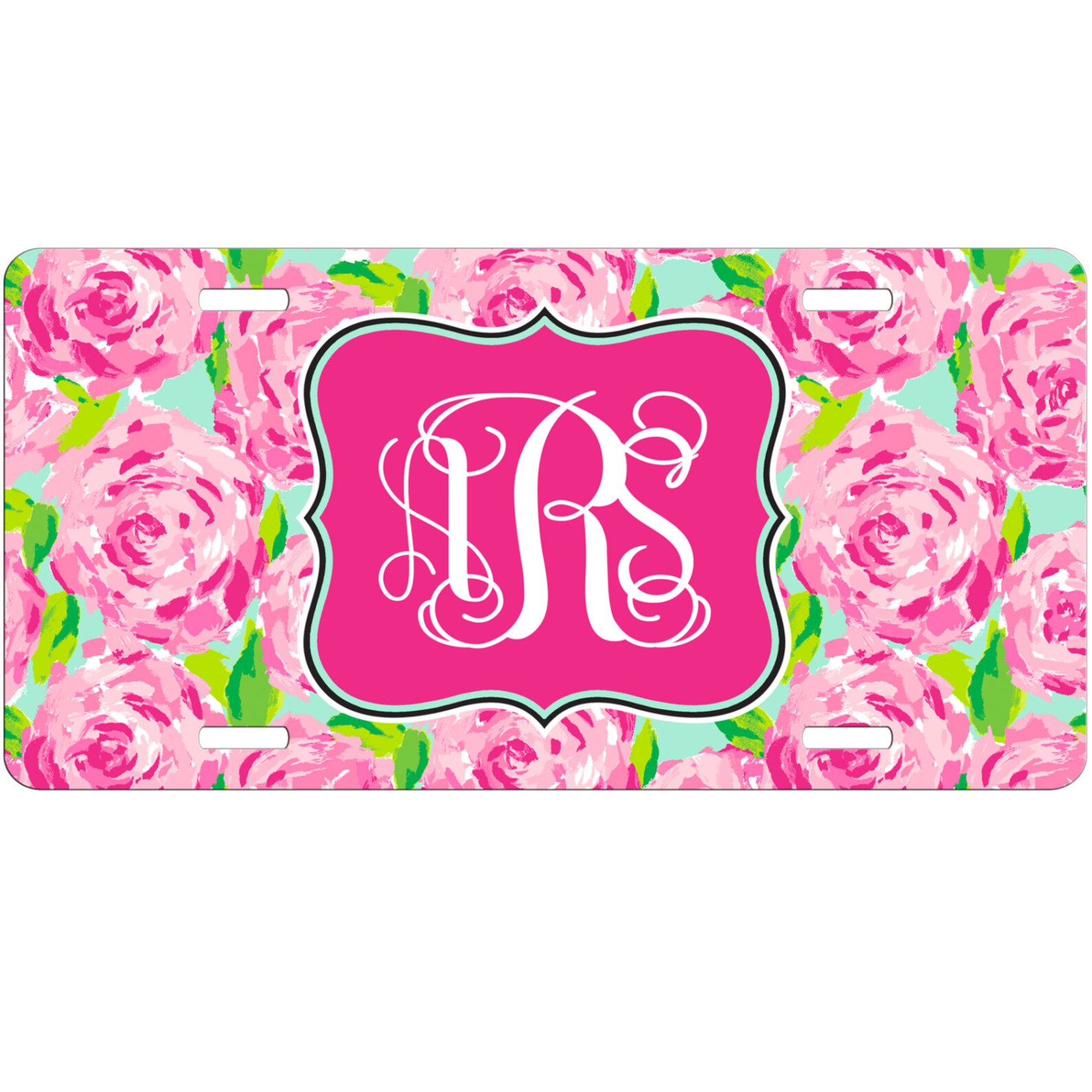 Monogrammed Car Tag Pretty Pink Roses Monogram Car Tag Etsy