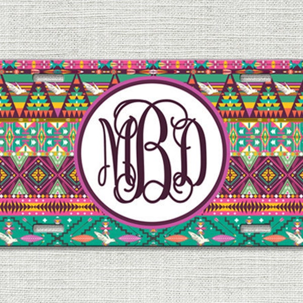Personalized Monogrammed License Plate Car Tag, Monogram License Plate, Personalized License Plate, Monogram Car Tag - Hipster Aztec 9007