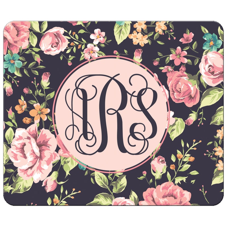 Pretty Floral Roses Monogrammed Mouse Pad Personalized Mousepad Desk Accessory Gift 7024R image 2