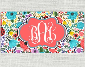 Front License Plate Spring Flowers, License Plate Frame, Custom License Plate, Monogram Car Tag, Gift for Mom, Gift for Her 9370