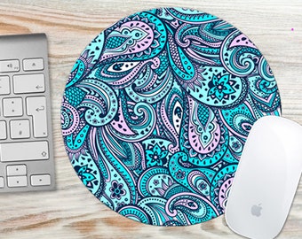 Mouse Pad, Mousepad, Mouse Mat, Blue Pink Paisley, Round or Rectangle for Home or Office, Great Gift Idea for Mom, girlfriend, Grandma, 7095