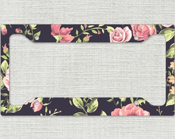 Auto License Plate Frame, Car Tag Frame, License Plate Cover, Floral Roses 99348