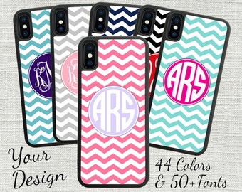 iPhone X Case, iPhone XS Case, iPhone XS Max Case, iPhone XR Case, Custom Chevron Monogrammed iPhone 8 7 6 5 Rubber Tough Protective Wallet