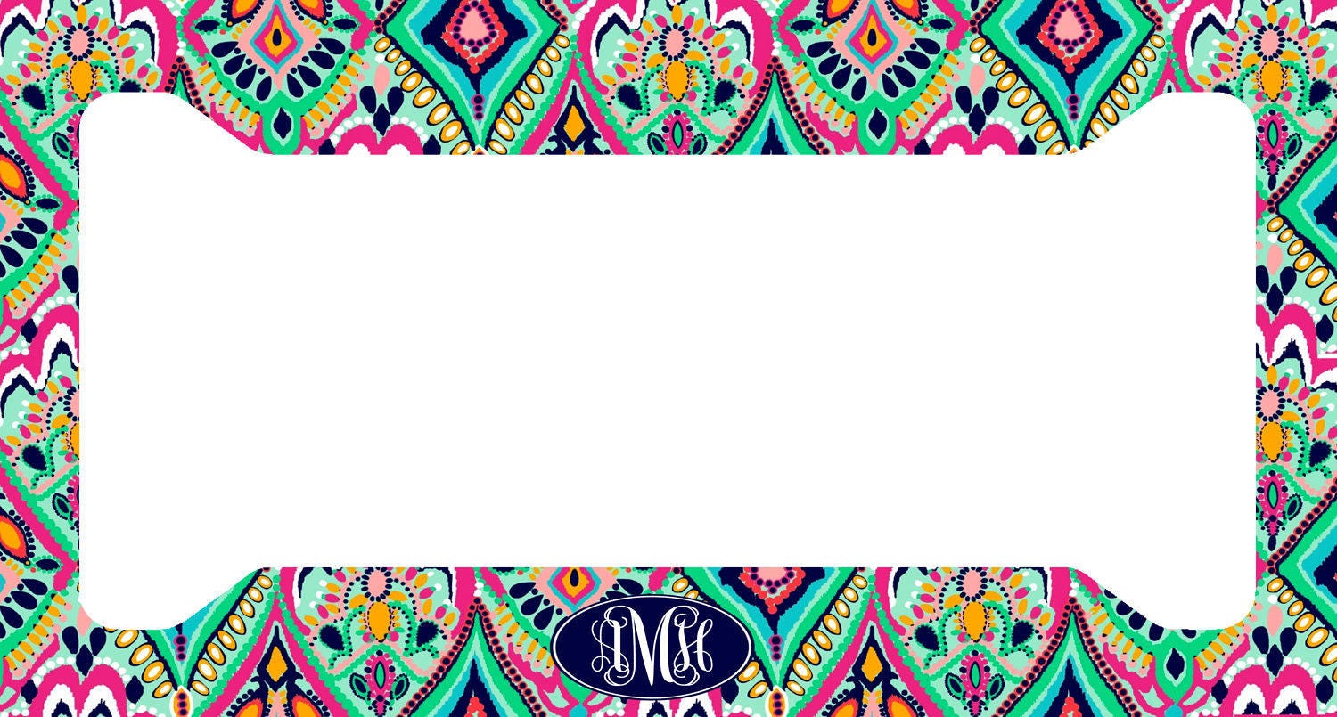 Monogrammed Car Tag Frame Floral Jewels Personalized Etsy