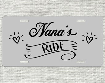 Nana's Ride Custom License Plate Car Tag Gift for Grandma Her Aluminum Cute