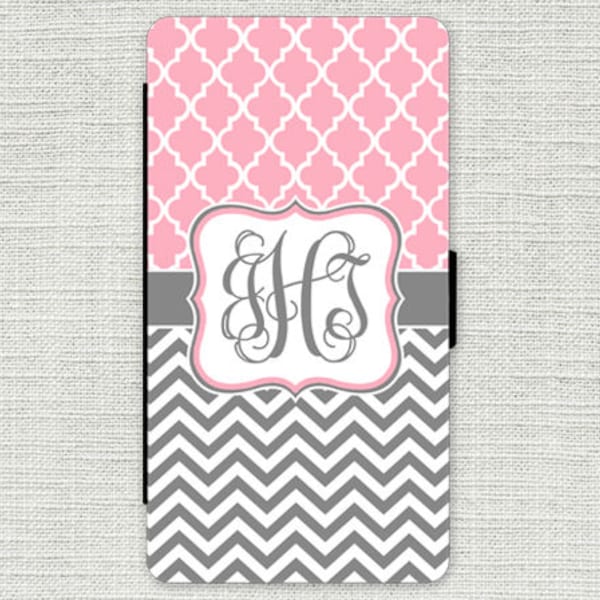 Monogram 11 Wallet Case, iPhone Wallet Case Leather, 11 Pro, 11 Pro Max, X, XS Max, Monogrammed iPhone Case, Lattice Pink I6W