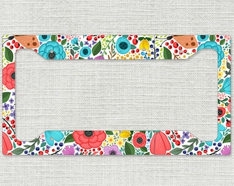 Auto License Plate Frame, Car Tag Frame, License Plate Cover, Boho Flowers 99400