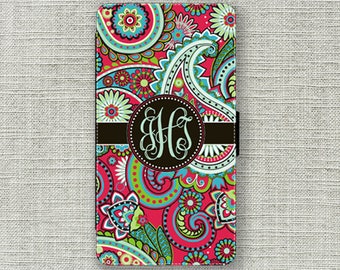 iPhone 11 Pro Portemonnaie Hülle, Rote Paisley Monogramm iPhone 7+ Portemonnaie Hülle Monogramm 1241