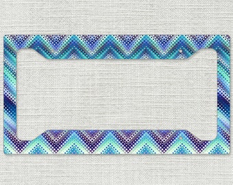 Auto License Plate Frame, Car Tag Frame, License Plate Cover, Bright Boho Chevrons 99366