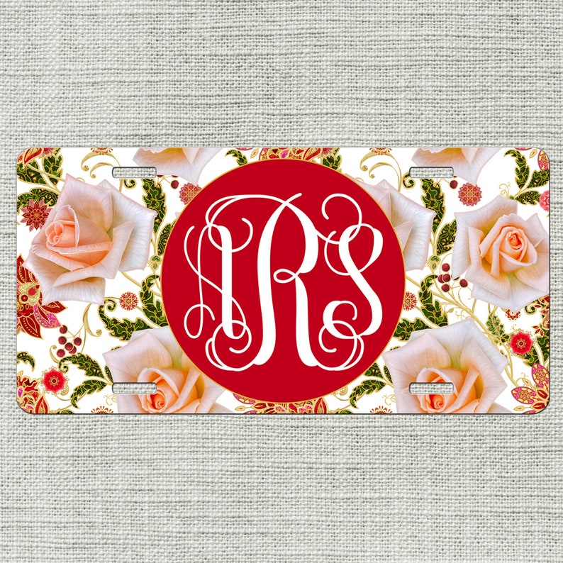 MONOGRAMMED LICENSE PLATE FRAME CUSTOM CAR TAG RED PAISLEY MONOGRAMMED LICENSE PLATE FRAME CUSTOM CAR TAG RED PAISLEY