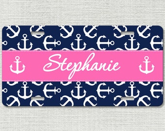Anchors Nautical Car Tag - Personalized Monogrammed License Plate, Monogram License Plate Car Tag, Personalized License Plate Cute 9038
