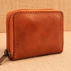 Mini billetera de cuero con cremallera, billetera minimalista para mujer, billetera hecha a mano para mujer, billetera tipo sobre, monedero con cremallera para mujer, regalos para ella
