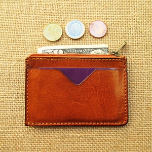 Leather credit card holder and coin purse, minimalist wallet, thin wallet, slim wallet, handmade zippered pouch