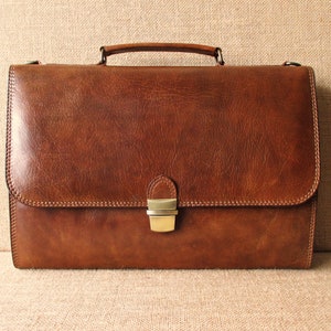 Leather slim briefcase, laptop bag, handmade portfolio, MacBook bag, messenger bag, satchel. image 1