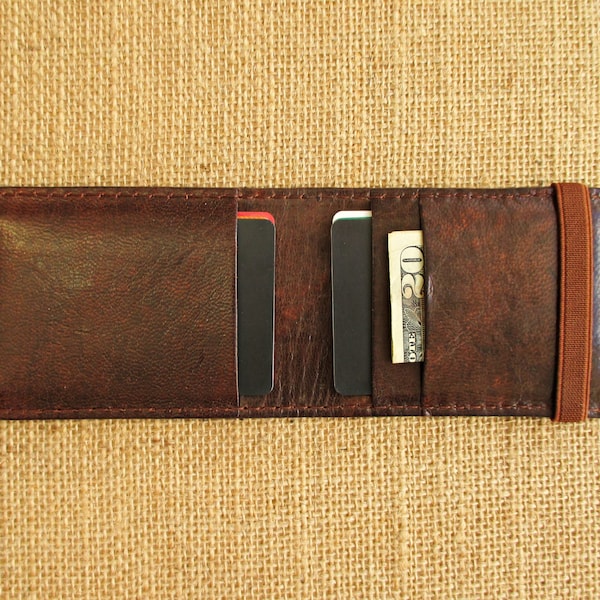 Kreditkartenhalter aus Leder, handgemachtes minimalistisches Portemonnaie, dünnes Portemonnaie mit Gummiband, schlank