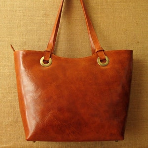 leather Tote bag, zippered carry all, large shoulder bag, handmade women bag, shopper bag image 1