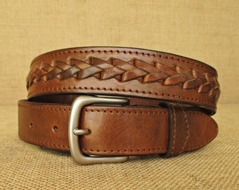 handmade braided leather belt, mens belt with braiding, womens belt, double layered, custom size