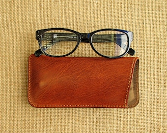 Leather glasses case, sunglass and reading glasses case, eyewear sleeve, handmade cover