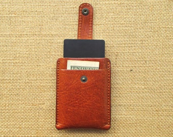 Handmade pull up card holder, leather credit card case with pull tab, minimalist wallet, thin minimal wallet,