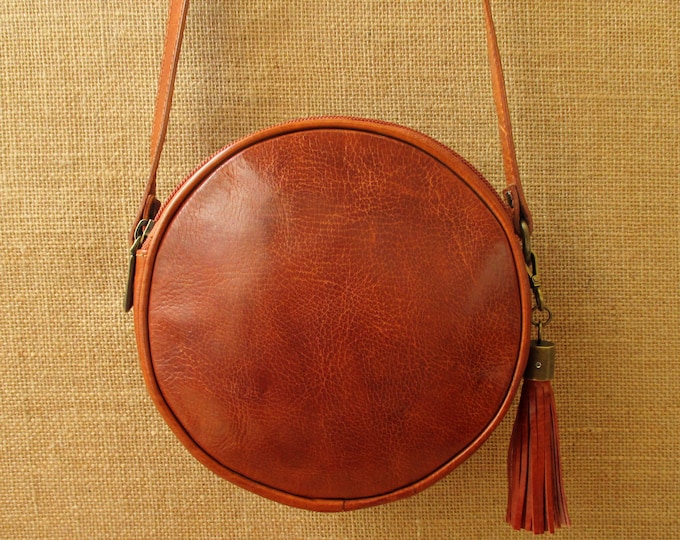 Round Leather Bag Women Crossbody Bag Double Zippered Circle Etsy