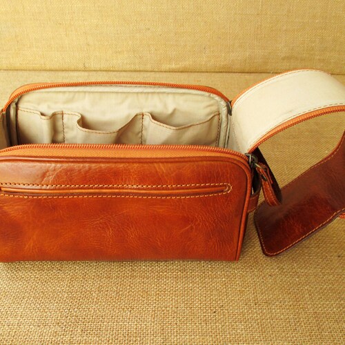 Double Zipper Toiletry Bag Leather Large Dopp Kit Bag Travel Etsy