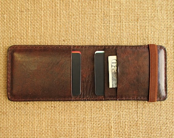 Leather credit card holder, handmade minimalist wallet, thin wallet with elastic band, slim