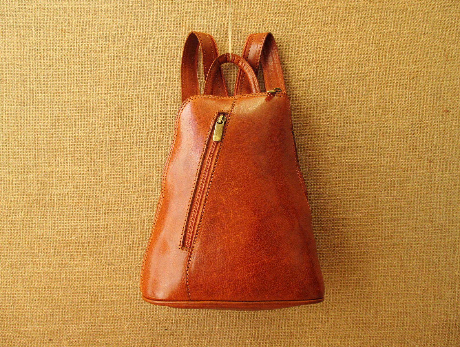 Small Leather Backpack Women Daily Backpack Zipper Strap Etsy